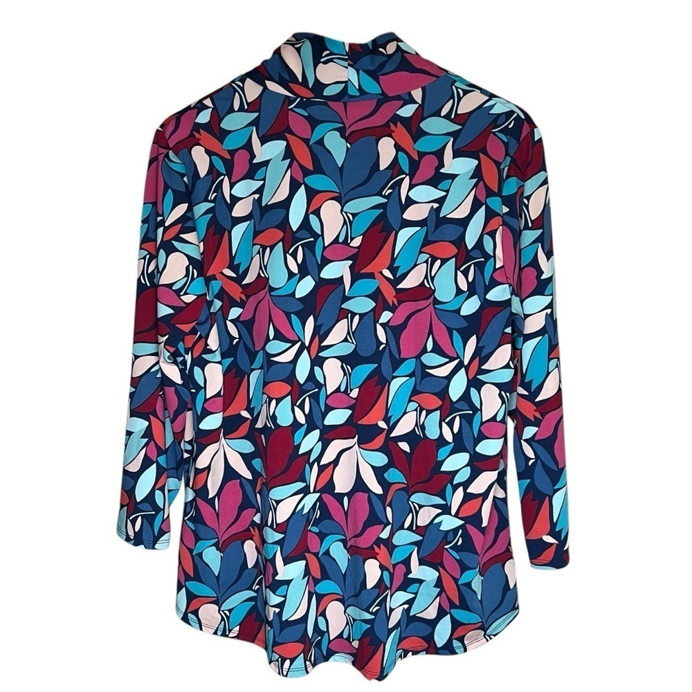 Cable & Gauge Colorful Leaf Print Blouse Drapey V-Neck Top Stretch Sz XL Scarf - Picture 12 of 12